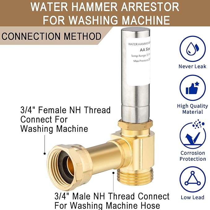[4 Pieces] Lingmfg Water Hammer Arrestor For Washing Machine, 3/4 Inch Thread Brass LING-WMWHA-SS-A-4