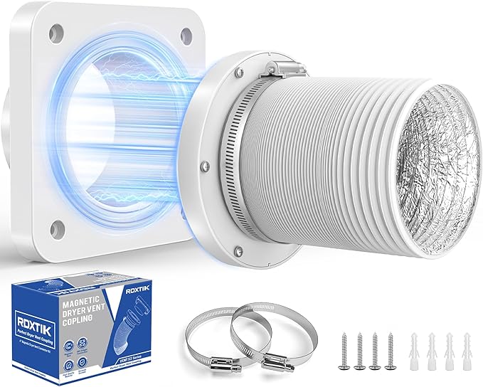 Magnetic Dryer Vent Connector, DV180 Airtight Seal Dryer Vent Coupling Kit with 4" 3.3ft Duct, Easy to Clean