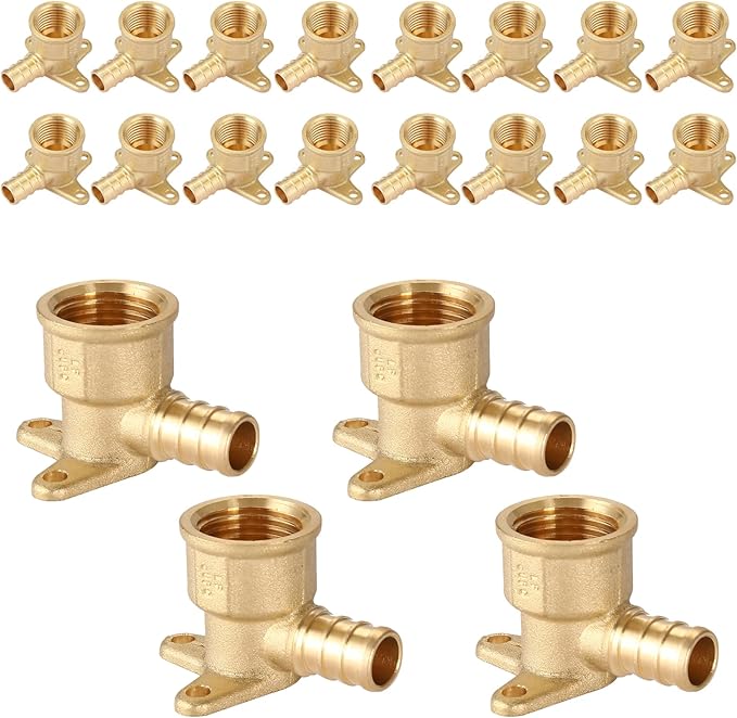 20-Pack HeSun PEX Fittings, 1/2" PEX x 1/2" Female NPT, 1/2 Inch Brass Crimp Drop Ear Elbow Fitting, ASTM F1807(PEX1807159-20)