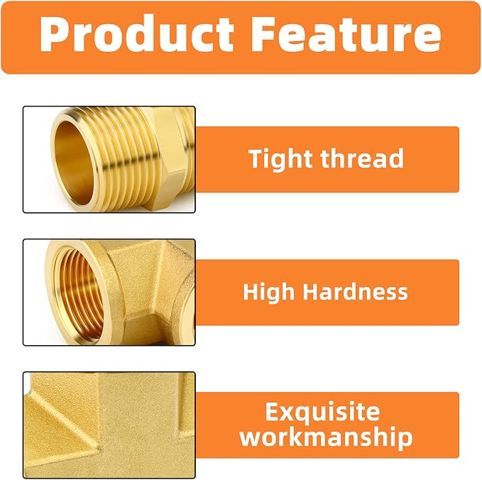 GASHER 1PCS Brass Tee Pipe Fittings, 3/4" NPT Female x 3/4" NPT Female x 3/4" NPT Male Pipe Fittings, Male Run Tee