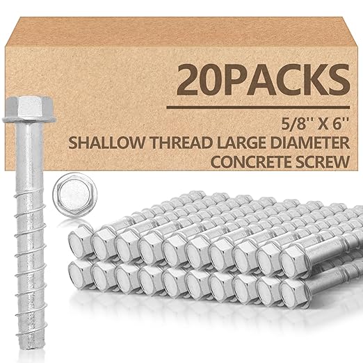 Tandefio 20 Pack 5/8" x 6" Concrete Screw Anchor Galvanized Large Diameter Heavy Duty Plated Concrete Anchors for Masonry Brick Anchoring Block Decking Framing Hex Drive