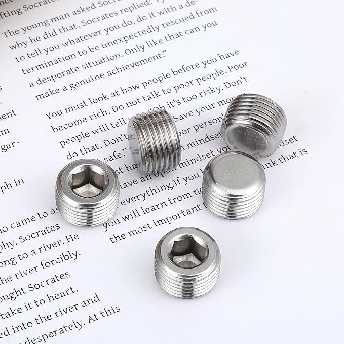 5 PCS 3/8" NPT Male Pipe Plug Stainless Steel Pipe Plug Fitting Set Hex Counter Sunk Pipes Plugs for Closing the End of Pipes, Internal Hex Socket Thread Socket Plugs Kit