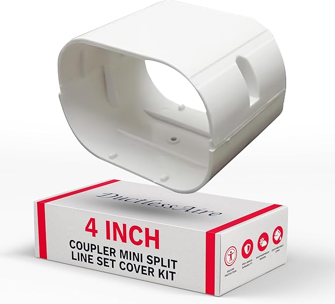 DuctlessAire Mini Split Line Set Cover - Lineset Covers for Mini Split Condenser, Central Air Systems, HVAC, Heat Pumps and More - AC Unit Cord Protector - Air Conditioner Accessories (4" Coupler)