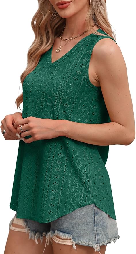 OFEEFAN Womens Tank Tops V Neck Sleeveless Flowy Loose Fit Basic Casual Summer Tops