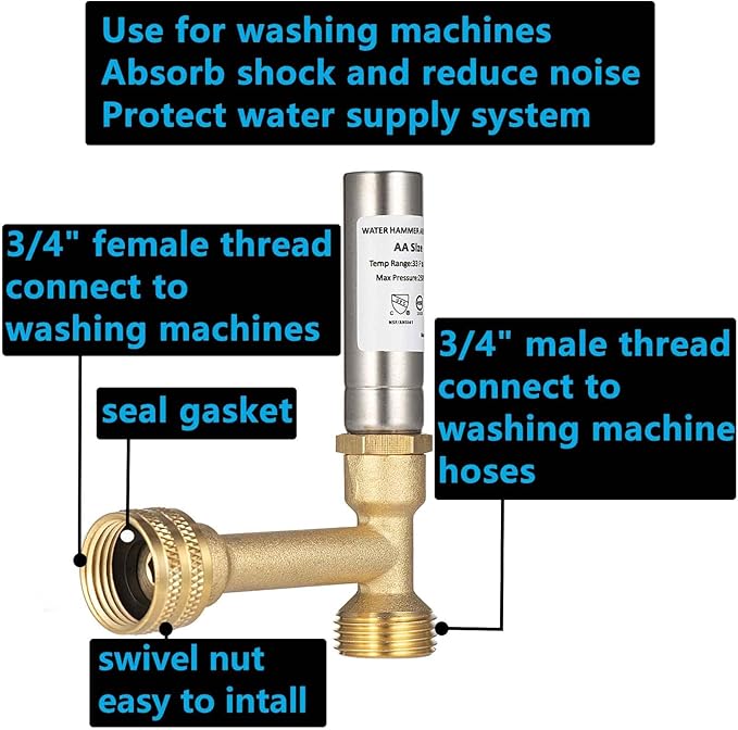 (2 Pack) Lidertik Water Hammer Arrestor Washing Machine 3/4, Absorb Shock and Reduce Noise, Laundry Washer Knock Valve Garden Hose Air Inline Sink Dishwasher LI-Y241-11-11(2 PACK)