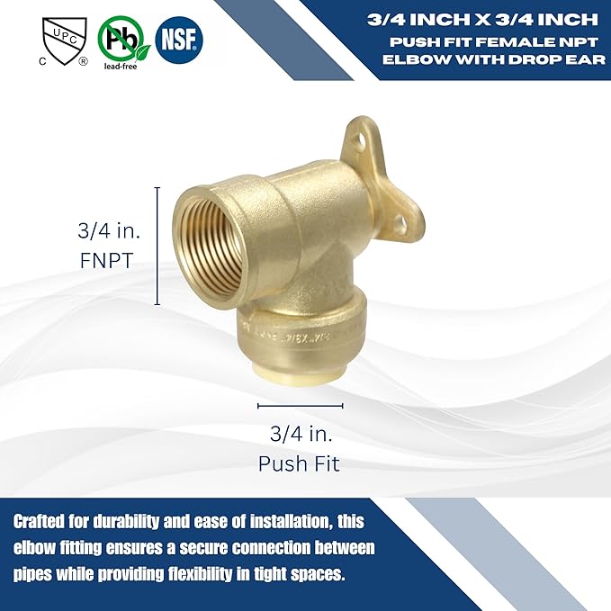 XFITTING Push Fit 3/4 Inch x 3/4 Inch Female NPT Elbow with Drop Ear, 5 Pieces