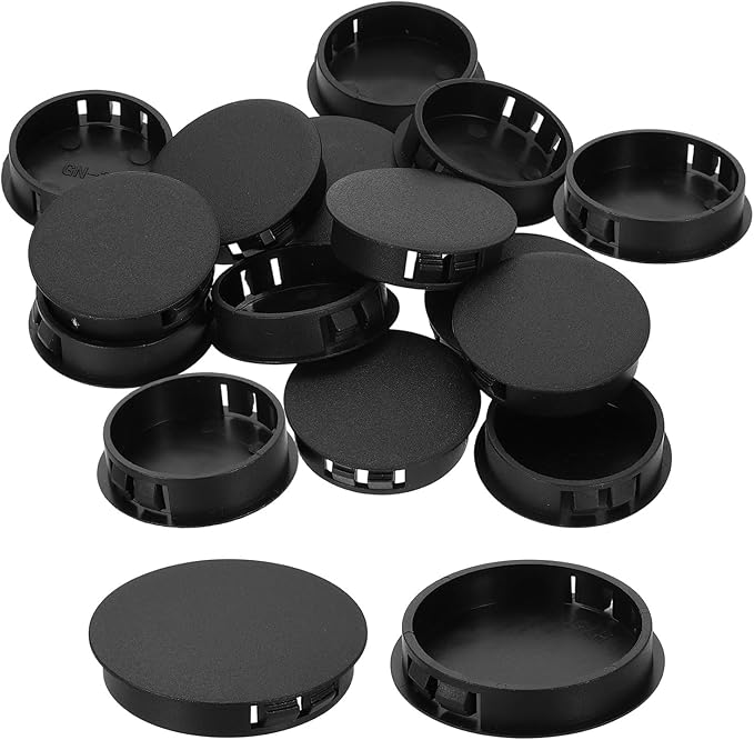 uxcell 15Pcs Plastic Hole Plugs, 50mm(2") Flush Type Panel Plugs, Round Snap Knockout Locking Plugs for Furniture Insert End Caps Panels, Black