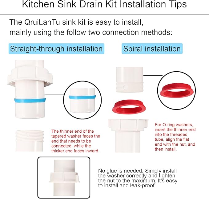 Universal 1-1/2" Kitchen Sink Drain Kit, Space-Saving kitchen drain P-trap With retractable flexible Pipe Completed Sink Pipe Replacement Kit (DIY Installation)