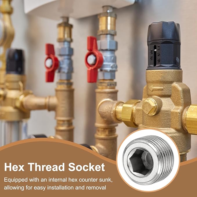 Pipe Plug Stainless Steel Internal Hex Thread Socket Pipe Plug Fitting - Fitting for (Sealing Port - Air Tanks - Water Outlets) 3/8 Inch NPT Male & 6 Pack