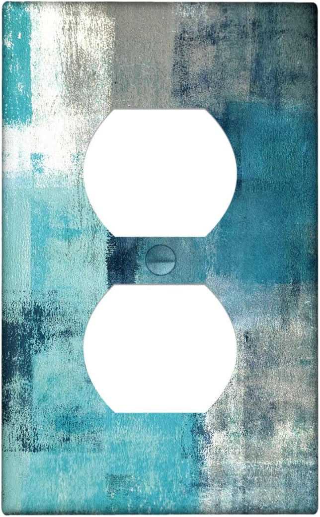 Turquoise Grey Duplex Electrical Outlet Wall Plate Decortive Teal Light Switch Cover Abstract Art Wall Plate Cover Wallplates for Bedroom Kitchen Home Decor