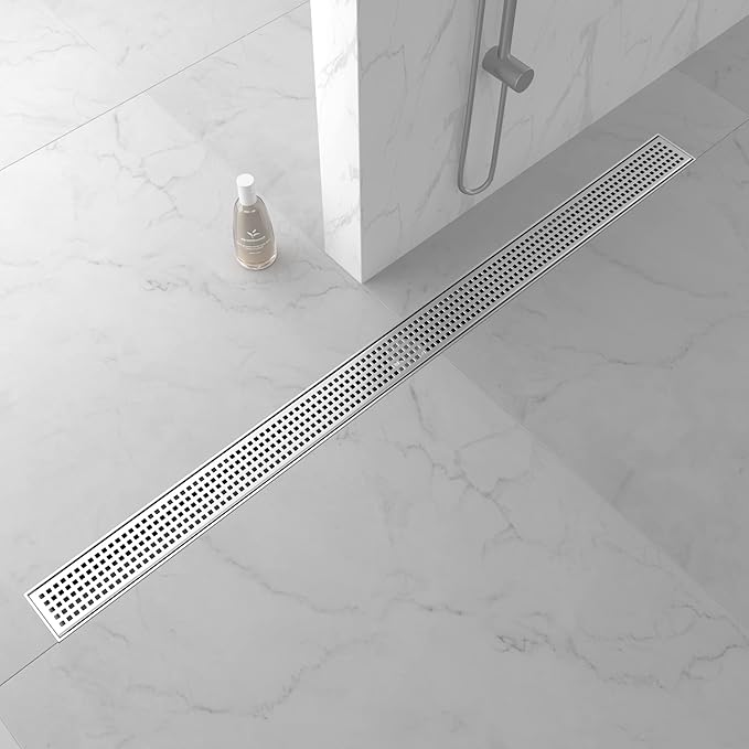 Linear Shower Drain 48", 304 Stainless Steel Floor Drain w/Hair Strainer, Rectangular Shower Drain w/CUPC Certified, Brushed