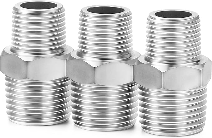 ChillWaves 304 Stainless Steel Pipe Fitting, Reducer Hex Nipple 1" NPT Male x 3/4" NPT Male Thread Adapter(3-PACK)