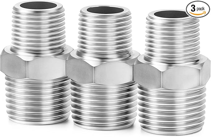 ChillWaves 304 Stainless Steel Pipe Fitting, Reducer Hex Nipple 3/4" NPT Male x 1/2" NPT Male Thread Adapter(3-PACK)