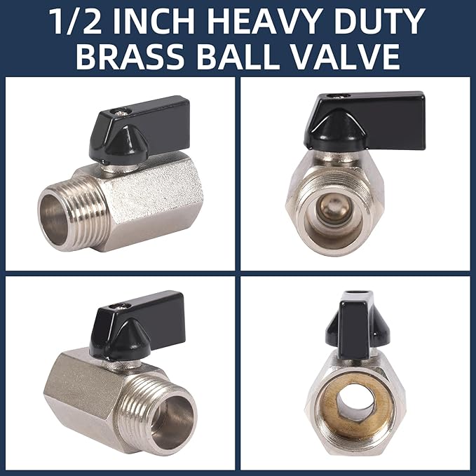 10 Pack 1/2'' Mini Brass Ball Valve 1/2 Inch Female x Male Threaded NPT Ball Valve Shut-Off Valve Plumbing Fitting for Water Oil Gas