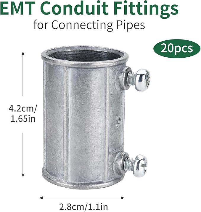 20 Pieces 3/4 Inch EMT Conduit Fittings for Connecting Pipes, Durable Electrical Conduit Fittings for Factory, Parking Lot, and Garden