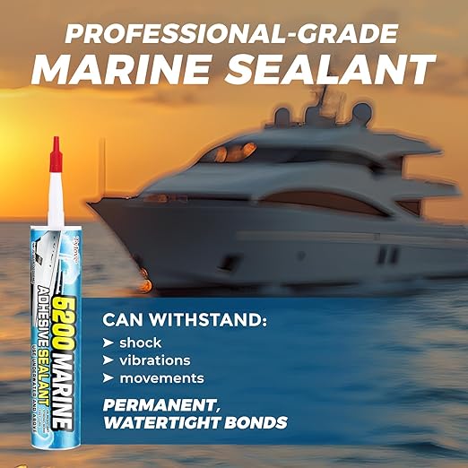[Black] 5200 Marine Sealant for Boats & RVs-Fast-Cure (30 Mins), Waterproof, UV-Resistant, High-Bond Adhesive Sealant for Hulls, Decks,Fiberglass, Wood & Metal-Eco-Friendly, Low Odor Pond Sealant