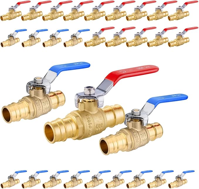 30-Pack Foskan 3/4" Brass PEX-A Full Port Ball Valve, Quarter Turn Shut-off Valve for PEX-A Tubing(Blue and Red)