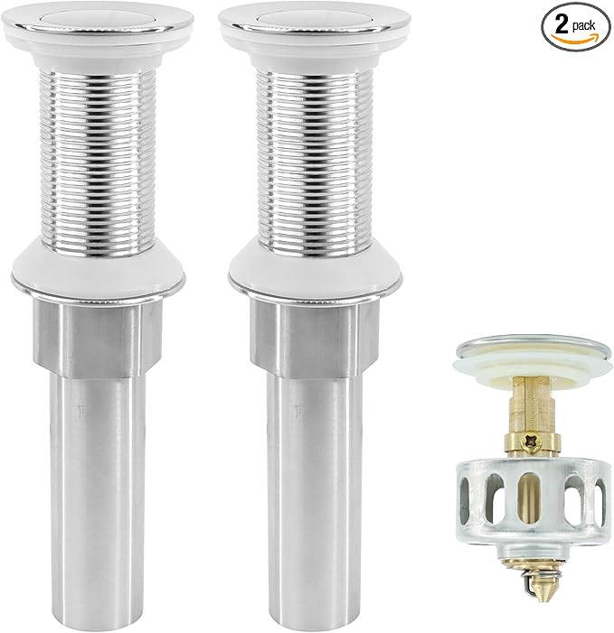 Bathroom Sink Drain,2 Pack Drain Stopper Without Overflow,Small Cap Pop Up Drain Assembly with Detachable Strainer Basket,Built-in Anti-Clogging, Stainless Steel Nut Brushed Nickel