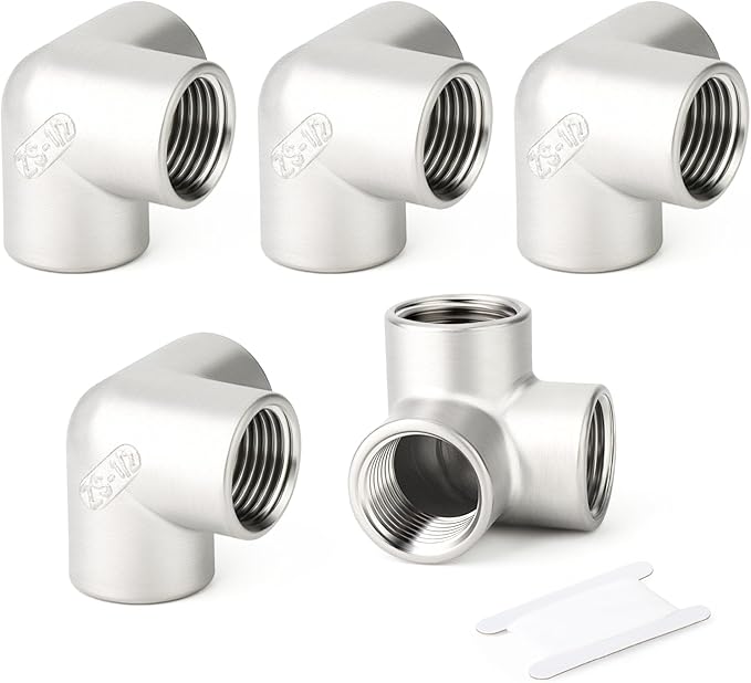 TAISHER 5PCS 304 Stainless Steel 3 Way Corner Pipe Fittings, 1/2" x 1/2" x 1/2" NPT Female Pipe Fittings