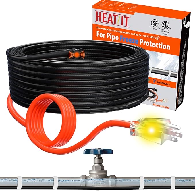 HEATIT Heated Pipe Wrap Cable - CSA & ETL Approved Pipe Heating Tape, Worry-Free Freeze Protection, Trusted Choice, Long-Lasting, CSA & ETL Certified HISD 24ft, 7w/ft, 120V