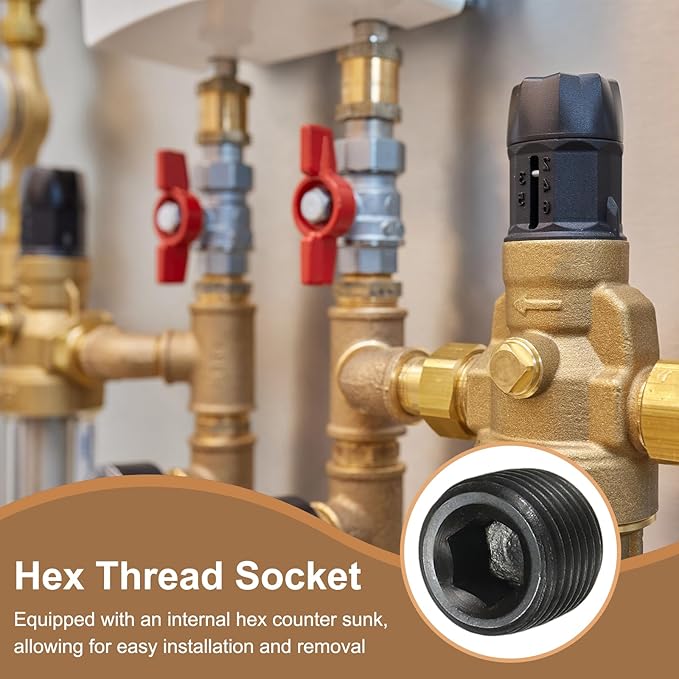 Pipe Plug Carbon Steel Internal Hex Thread Socket Pipe Plug Fitting - Fitting for (Sealing Port - Air Tanks - Water Outlets) 1/8 Inch NPT Male & 6 Pack
