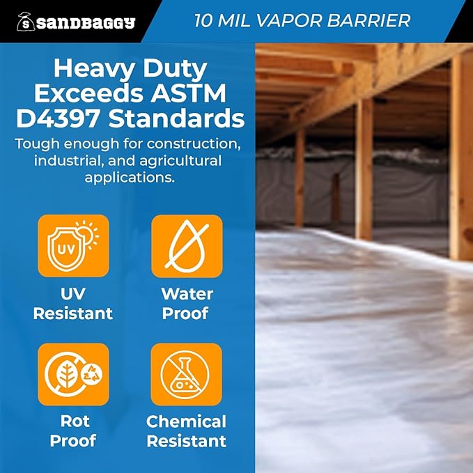 10 Mil Clear Vapor Barrier – Polyethylene Visqueen (USA Made) - Sandbaggy (10 ft x 100 ft, 1)