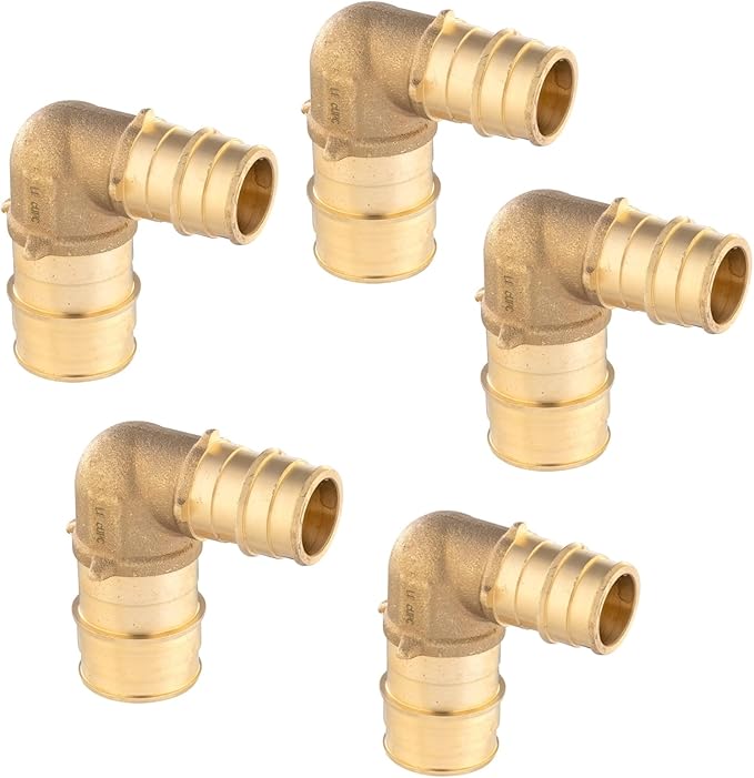 1 X 3/4 Inch PEX-A Brass Expansion Elbow Fitting (5 Pack)(PEX1960039-5Pack)