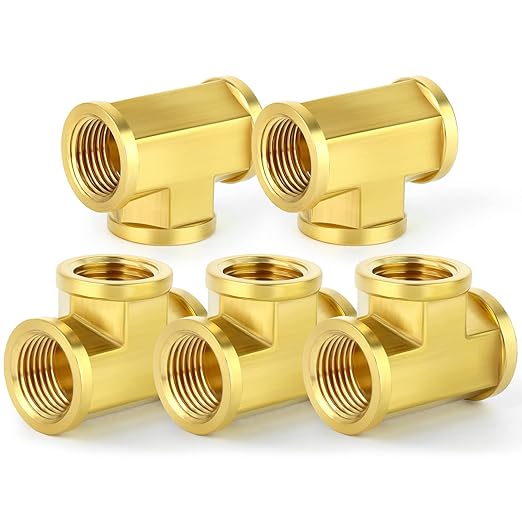 TAISHER 5PCS Brass Tee Fitting, 3/8" x 3/8" x 3/8" NPT Female Pipe Fittings