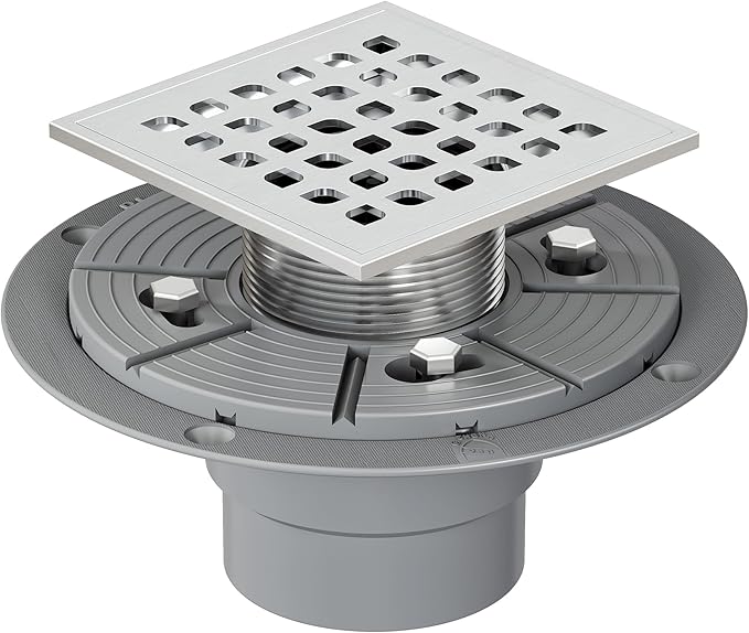 Neodrain Square Shower Drain,4 inch Stainless Steel 304 Grate and PVC Drain Body, Grate with Brushed Nickel Finish, Kit Includes Hair Trap/Strainer,Lifting Hook and PVC Drain Base