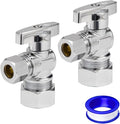 Heavy Duty Angle Stop Valve 1/2" Nom (5/8" OD) Comp x 3/8" OD Comp, 1/4-Turn Operation，High quality lead-free brass (2PCS)