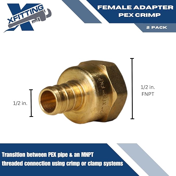 XFITTING 1/2 inch Pex x 1/2 inch Female NPT Adapter, 23-4-1=2X, 2 Pieces