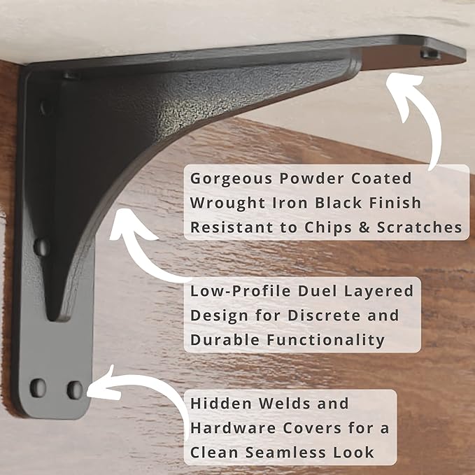 Starby Gladiator Series Solid Heavy Duty Welded 500 Lb Low Profile Granite Countertop Support Shelf Brackets Floating Shelf Discrete Slim 500 LB Capacity (2 Pack) (7" x 9" x 2.5")