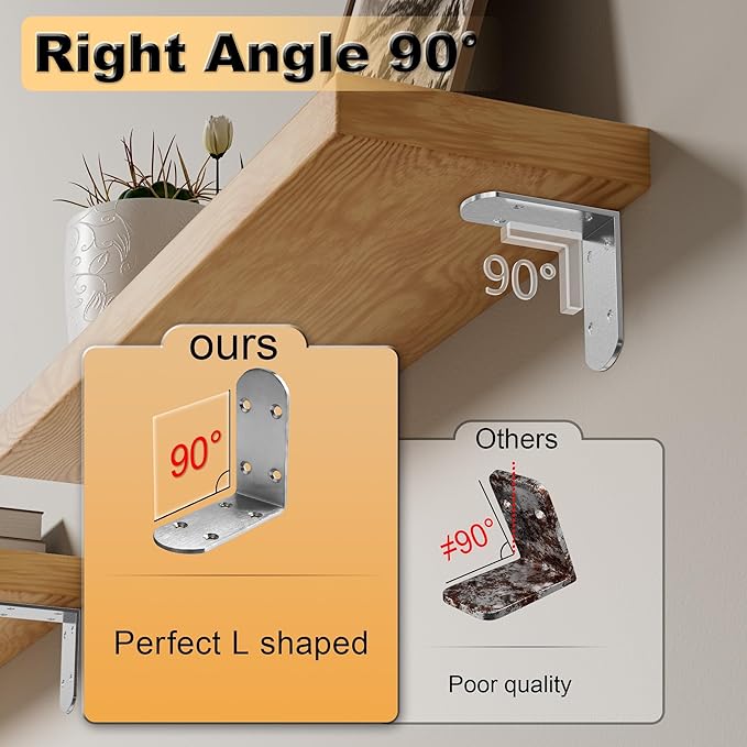 Alise 4Pcs Stainless Steel L Brackets for Shelves, Small Floating Shelf Brackets, 90 Degree Right Angle Bracket, Heavy Duty Metal L Bracket Corner Brackets for Wood Furniture (Brushed, 3.94X3.94 in)