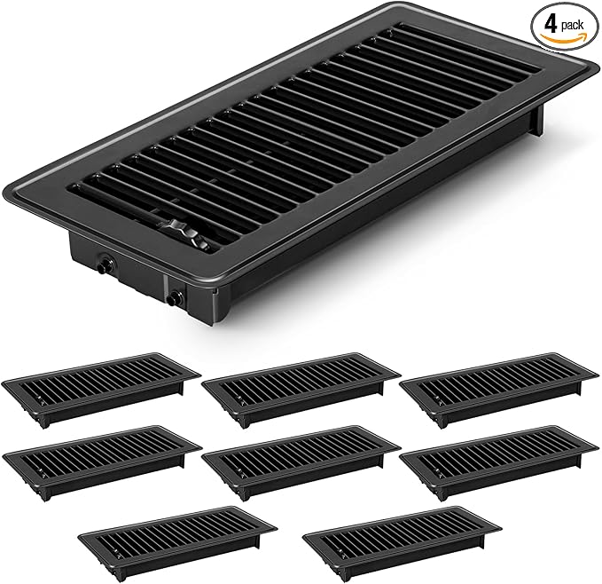 4 PCS Floor Vents Floor Registers 4x10 inch, Heavy Duty Metal Heat Air Vent Covers 4 X 10 with Rust Proof Finish for Home Office Wall Floor Registers Grilles & Vents (4, Black, 4x10 Inches)
