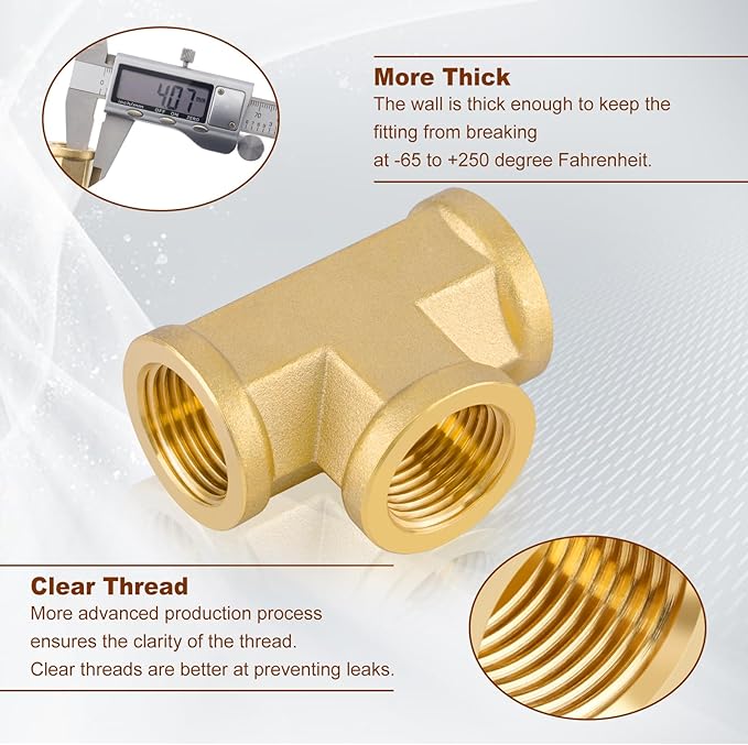 2pcs 3/8" Brass Tee Fittings 3/8" NPT Female Pipe to 3/8" NPT Female Pipe to 3/8 Inch NPT Female Brass Barstock Street Tee Pipe Fittings 3 Way Forged Brass Fittings