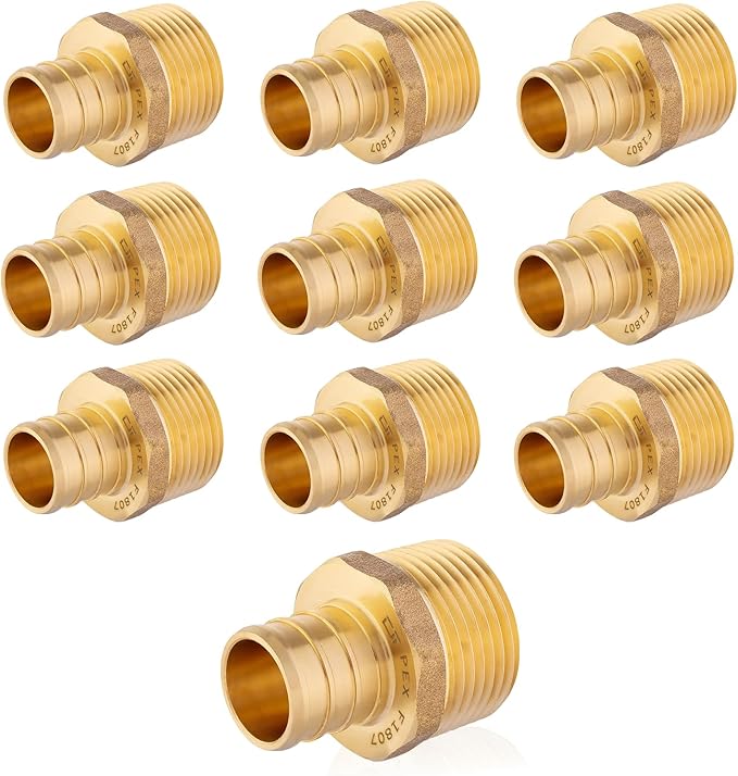 (10-Pack) PEX Fittings, Pex 1"x1" Male Threaded NPT Adapter, Brass Crimp Fittings, for PEX Tubing Pipe Plumbing, ASTM F1807(PEX1807278)