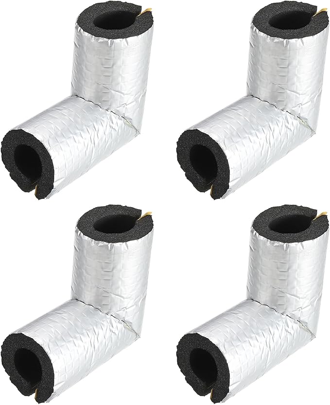PATIKIL 3/4" Elbow Insulation Tubing, 4Pcs Self Adhesive Water Pipe Insulation Tube Foam Tubes Sleeve Cover Wrapping with Aluminum Foil for Heat Preservation Freeze Protection, Black