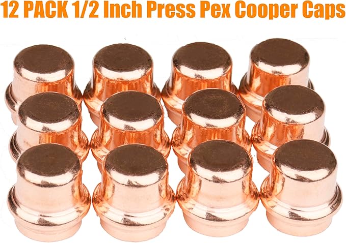 WHK 12 Pack 1/2 Inch Press Propress Copper End Cap Press Pro Press 1/2" Cooper End Plug Press Fittings Copper Pipe End Cap(Lead-Free)