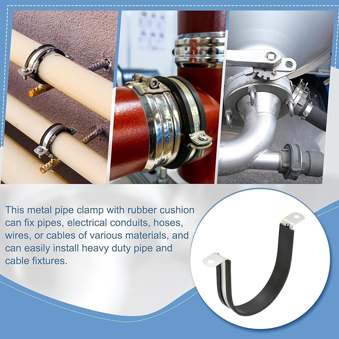 PATIKIL 12Pcs Pipe Clamps, 3-15/16 Inch 304 Stainless Steel Rubber Cushioned U Bracket Conduit Clamps Pipe Strap Wire Clips with Hexagonal Screw for Tube Hose Cord Installation, 100mm