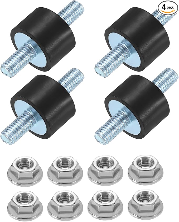 uxcell 4Pcs M5 x 10mm Rubber Mounts, 10 x 15mm Cylindrical Anti Vibration Isolator Studs Shock Absorber Double Studs with Nuts for Car Bobbin Generator Air Compressors