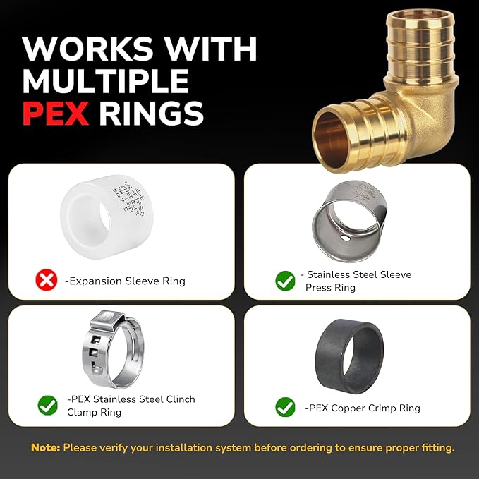 10 Pack Pex Fittings, 3/4" Pex 90 Degree Elbow, Heavy-Duty Brass Crimp Fittings for PEX Pipes with Leak-Resistant Construction, NSF & UPC Certified