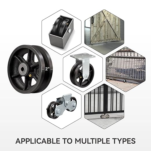 6" X 2" Sliding Gate Rollers, Cast Iron V Groove Wheel with Roller Bearing, Heavy Duty Metal Wheel-1000 lbs Capacity, Industrial Sliding Gate Wheels for Metal Gate, Black（10 Pack）