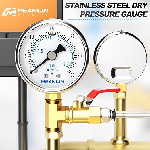 MEANLIN MEASURE 0~30Psi Dry Low Pressure Gauge Stainless Steel 1/8" NPT 2" FACE DIAL Waterproof for Pool Sand Filter Water Oil Air Pressure Test Lower Mount, with 1/4" NPT and 3/8" NPT Hex Bushing