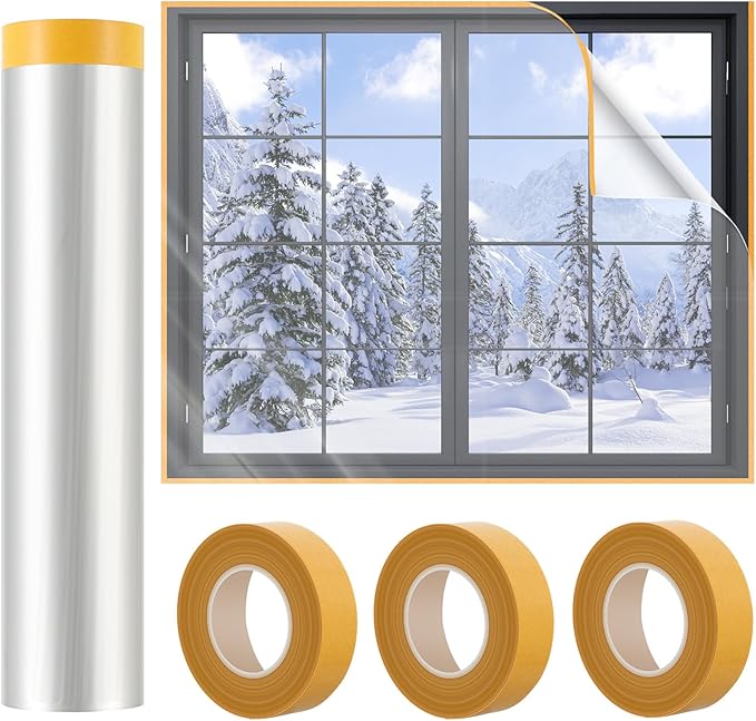 87'' x 394'' Window Insulation Kit, Window Insulation for Winter, POF Window Sealer for Winter, Insulates Indoor Windows Keep Warm for Weatherproofing Window Film for Winter Window Covering-1PCS