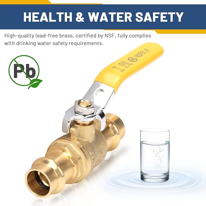 10 PACK - Propress Fittings 1/2 Ball Valves, 1/4-Turn Full Port Leak-Proof Stop Ball Valve, Lead-Free Brass with EPDM O-Ring for Copper Pipe, Easy Press Fittings Installation