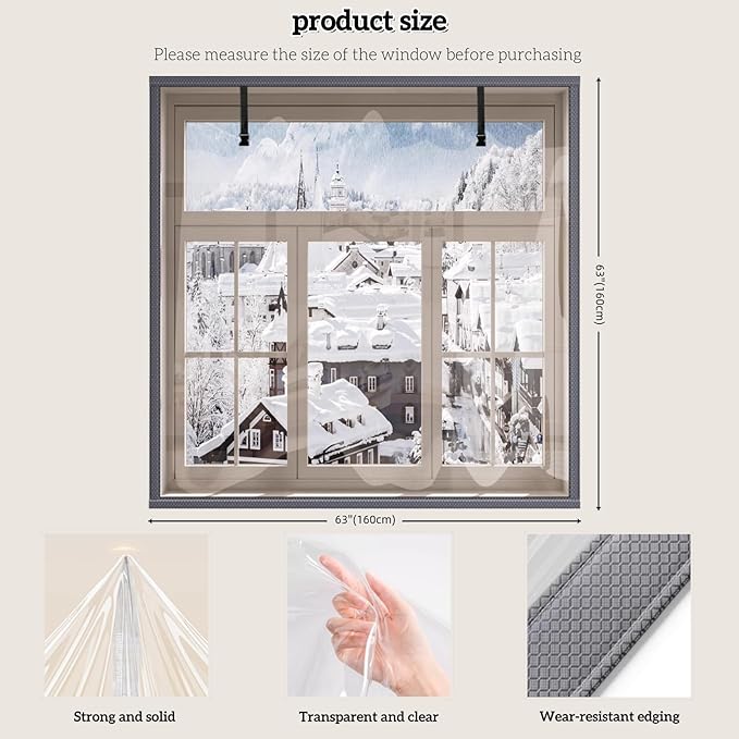 TECUUL Window Insulation for Winter, 63''X63'' Window Insulation Kit Thicken Plastic Transparent Window Film Easy Installation Keep Cold Out Weatherproof Soundproof Thermal Curtain