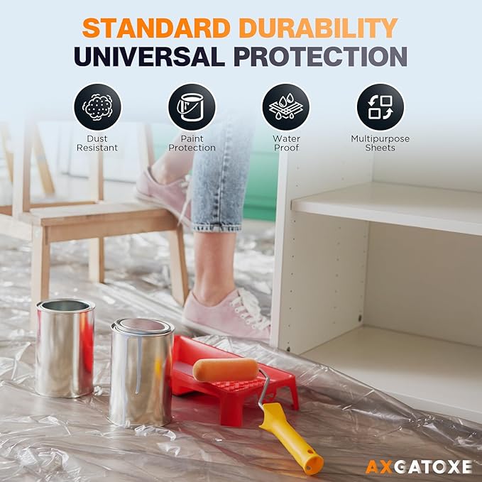12 x 9 Ft Plastic Sheet Drop Cloths (30-Pack) - Disposable Painter's Sheeting & Tarps for Painting, Waterproof Painting Supplies, Dust Cover for Furniture/Couch/Floor Protection