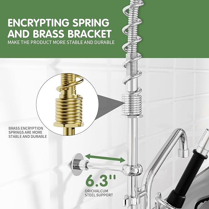 Commercial Sink Faucet,TOLSUNY Commercial Kitchen Faucet Wall Mount with Pre Rinse Sprayer,Wall Mounted Kitchen Sink Faucet for Industrial and Restaurant Sinks. (Classic, 43)