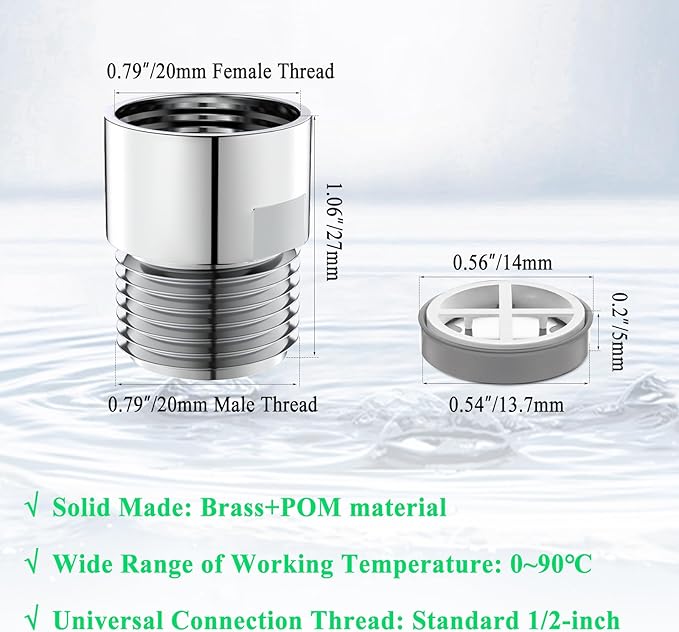 YDmeet 5 Pcs Shower Flow Reducer Limiter Set, 1/2 Inch Flow Restrictor Control Valve for Fixed Handheld and Shower Head 1.5/1.8/2.0/2.5/3.2 GPM