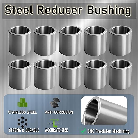 Stainless Steel Reducer Bushing, Screw Standoff Metal Spacer 5/8" to 1/2" Steel Reducer Standoff Bushing Adapters for 1/2" Screws Bolts and Rods, Round Metal Stainless Steel Spacer Set of 10